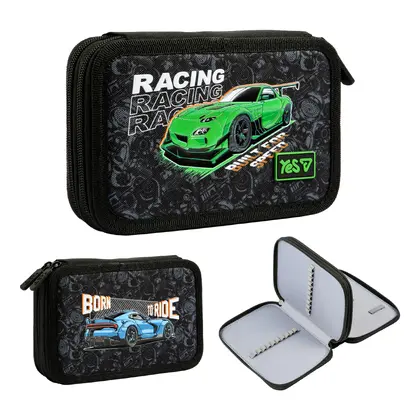 Пенал школьный YES, 2 отделения, Racing Life, Черный, (533715)