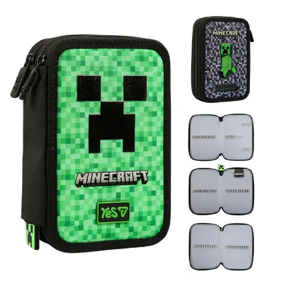 Пенал школьный YES, 3 отделения, Minecraft, жесткий, Черный, (533749)