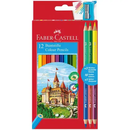 Кольорові олівці в наборі Faber-Castell 12 кольорів картонний пенал, BICOLOR (110312)