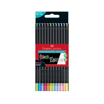 Цветные карандаши в наборе Faber-Castell, 12 цветов, картонний пенал, Чорне Дерево, Neon+Pastel, BLACK EDITION (116410)
