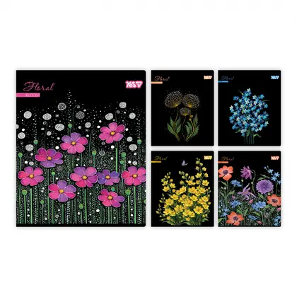 Набор школьных тетрадей YES в упаковке, 5 шт. по 48 листов, Floral bloom, Клеточка, (768594 В)