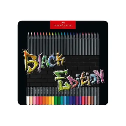 Цветные карандаши в наборе Faber-Castell, 24 цвета, металевий пенал, Чорне Дерево, BLACK EDITION (116425)