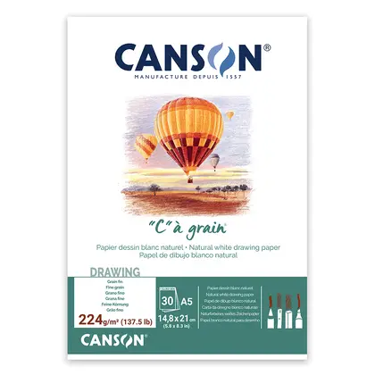 Альбом для графіки Canson C a grain А5, 30 аркушів, склейка 224 г/м2, Белый, (C400060620)