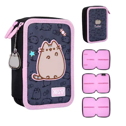 Пенал школьный YES, 3 отделения, Pusheen, твердый, Черный, (533748)