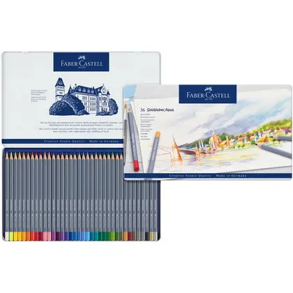 Акварельные карандаши в наборе Faber-Castell GoldFaber AQUA, 36 цветов, , металлический пенал, (114636)