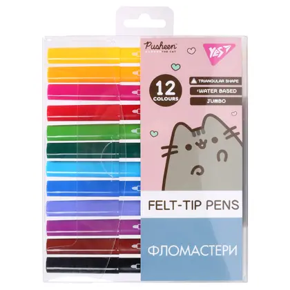 Фломастери YES в наборі 12 кольорів Jumbo, Pusheen (650589)